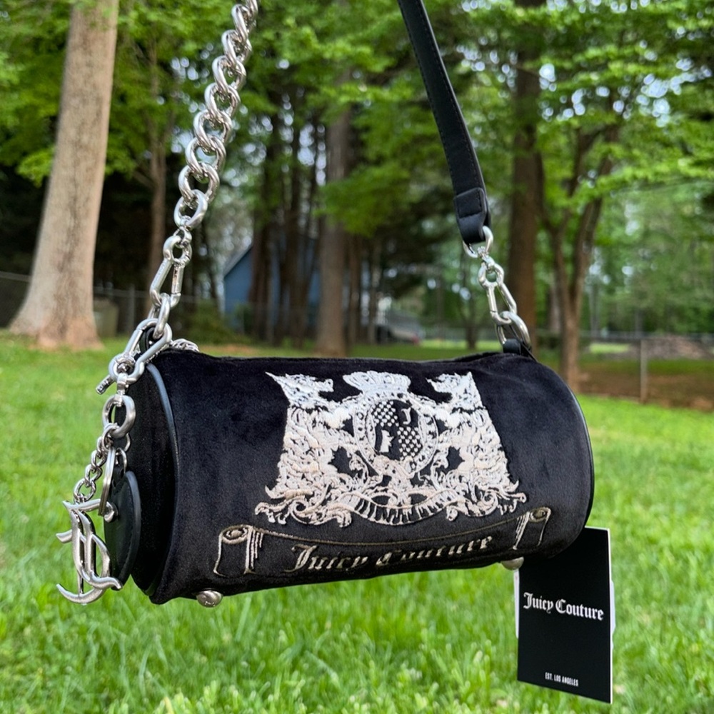 Juicy Couture SS 2024 Collection “Scotty Dog” UK Black Velour Barrel Bag BNWT